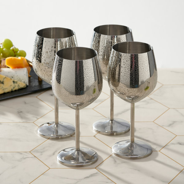 Belfry Kitchen 4 Silver Stainless Steel Wine Glass Shatterproof Party